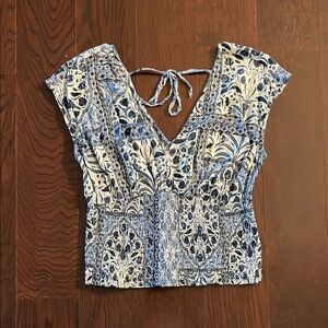 Old Navy Blue and White Patterned Blouse